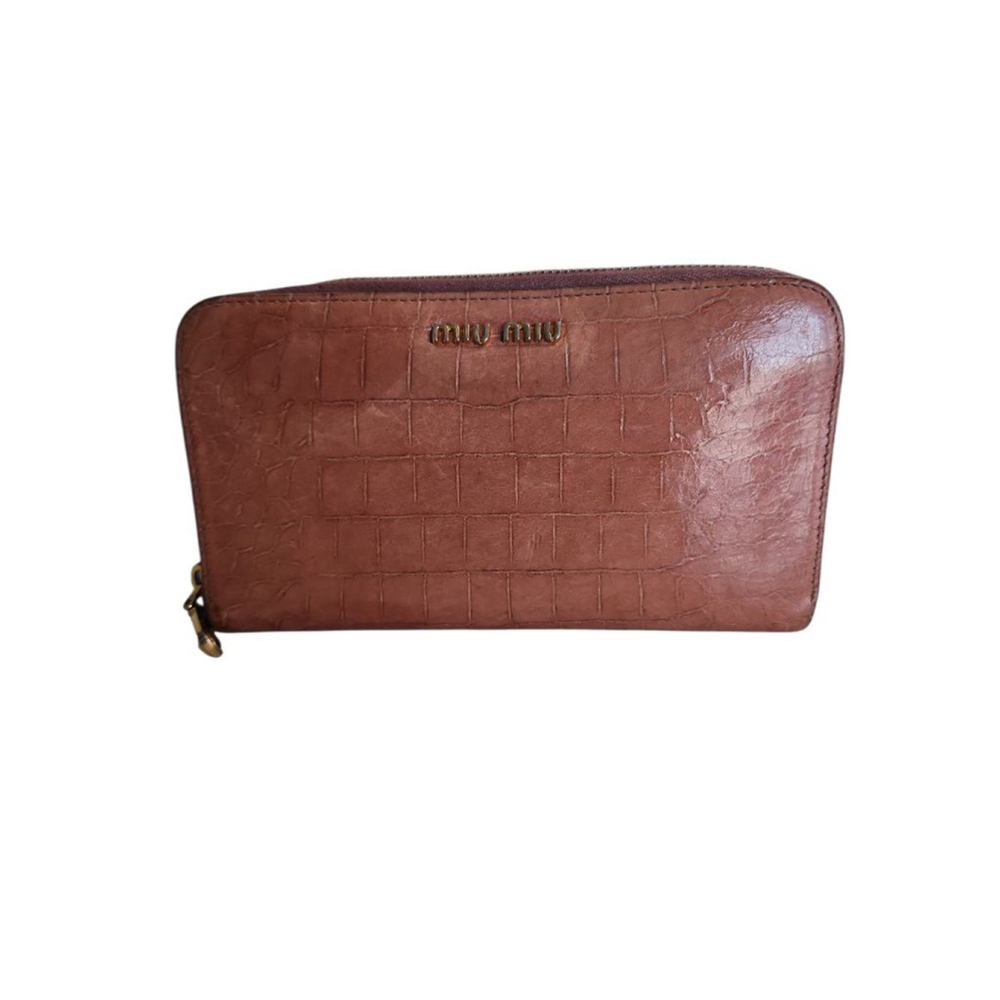 Miu Miu Mauve Croc-Embossed Zip-Around Wallet
